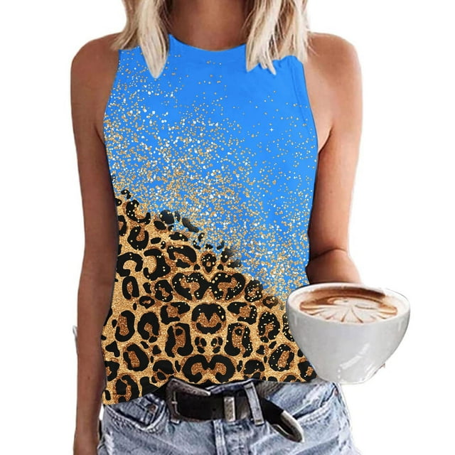 SMihono Hauts pour Femmes Débardeur Mode Imprimé Col Rond Ample Sans Manches T-shirt Pull Débardeurs pour Femmes Hauts d'Été pour Femmes