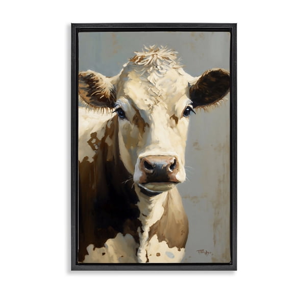 Stupell Industries Rustic Lodge Farmhouse Cow with Gentle Gaze Black Floating Frame Canvas Art, 17 x 25, by Creative Studio