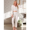 thumbnail image 3 of DARING DIVA Women's Pajama Sets Cherry Print Ruffled Long Sleeve Top and Pants XL Apricot, 3 of 6