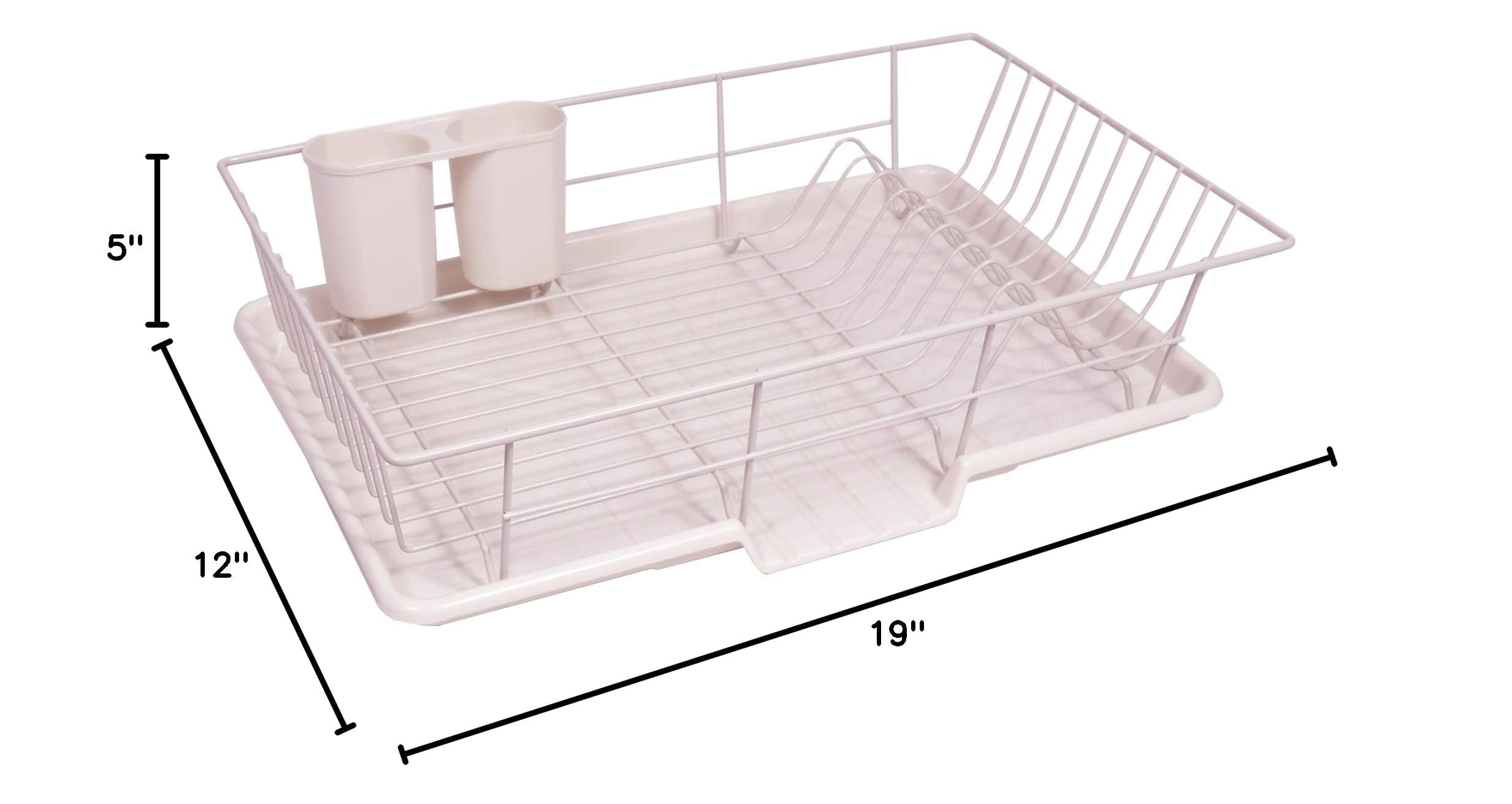 Metal, Plasic 3 Piece Dish Drainer Rack Set with Drying Board and Utensil Holder, 17" x 12" x 5", Beige