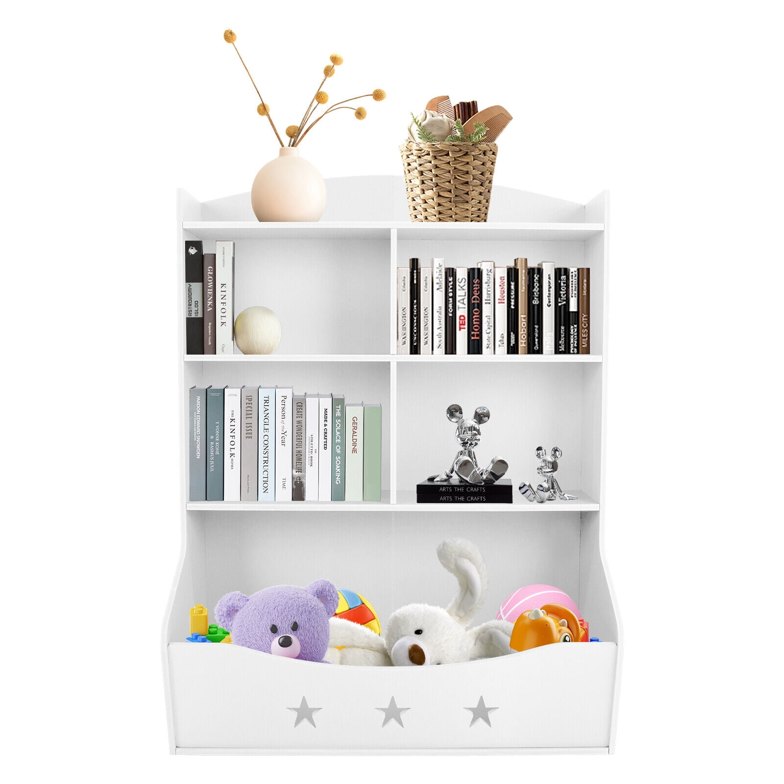 Kids Bin Toy Storage Box Bookcase Organizer Shelf Playroom Bookshelves White 30.12*13.39*36.61in