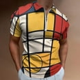 thumbnail image 2 of Mondrian Inspired（14） Men Zipper T-shirt Summer Casual Short Sleeve T-shirt Top, 2 of 7
