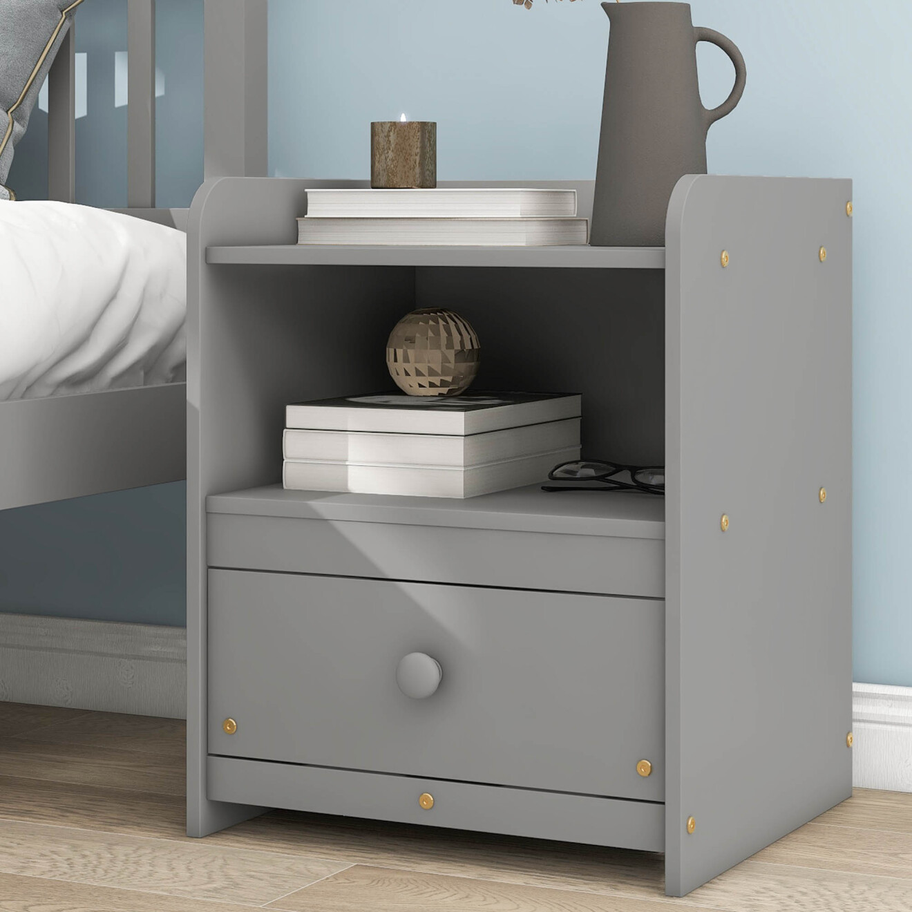 Triple Tree 2-Piece Modern Pine Full Bedroom Set, Gray