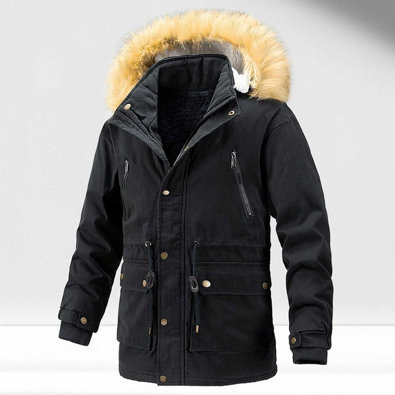 Men's Winter Jacket With furry hood Military Jacket Zipper Fleece Lined  Warm Cargo Jackets Removable Hood Cotton Work Windproof and warm Coat