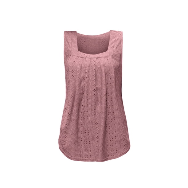 Playeras,Blusas y Tops,Ropa para Mujer Las mujeres camisetas sin mangas Verano doblado hueco cuello cuadrado sin mangas cola de golondrina chaleco camiseta mujer (B, L)