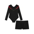 thumbnail image 4 of DPOIS Kids Girls 2 Piece Gymnastic Dance Leotard Suit Long Sleeve Leotard and Shorts Set Red 8, 4 of 7