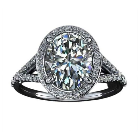 HeartsAndYou Halo Split Shank Engagement Ring for Women 2.1ct Oval Cut Moissanite 18k White Gold over Silver