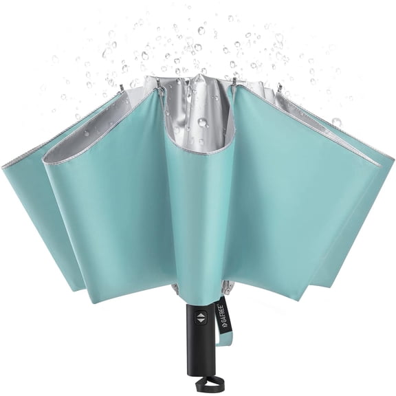 UPF 50  UV Protection 54 Inch Large Reverse Travel Umbrella, 10 Ribs Windproof Compact Sun Blocking Inverted Car Umbrellas Automatic Open Close (Lake Blue/Silver)