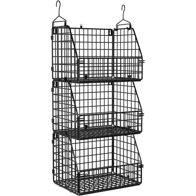 Paniers Empilables en Fil Métallique pour Rangement de Garde-Robe de Cuisine et de Garde-Manger, Organisateurs Suspendus pour Garde-Robe, Étagères de Rangement, Organisation Murale, Bacs Paniers en Métal, Organisateur pour Vêtements, Légumes et Fruits