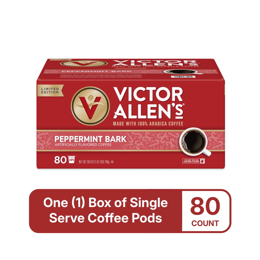 Victor Allen's Coffee Peppermint Bark, Medium Roast, 80 Count, Single Serve Coffee Pods for Keurig K-Cup Brewers