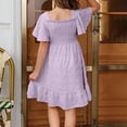 thumbnail image 6 of EnJoCho Girls' Square Neck Dress With Embroidery & Short Flare Sleeve A Line Dress For Toddler & Kids Little Girls’ Linen Sundress, 6 of 7