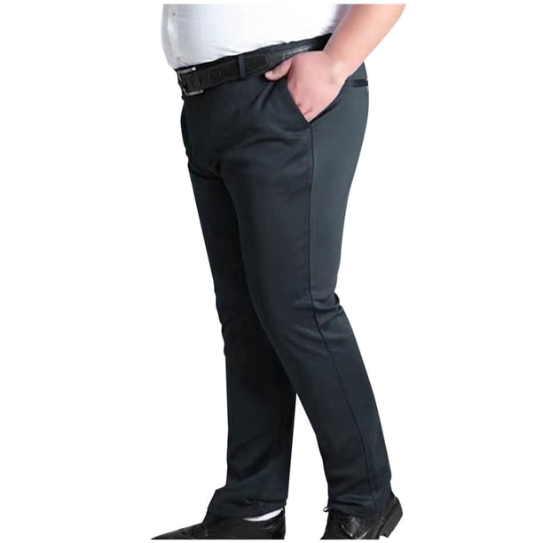 Pantalones largos para hombre, pantalones de traje de alta elasticidad, pantalones casuales de negocios con bolsillo y cremallera, pantalones de cintura elástica para hombre, pantalones de poliéster.