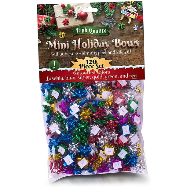 120 Pcs Value Pack 1" Mini Christmas Bows Multi Colored Metallic Star