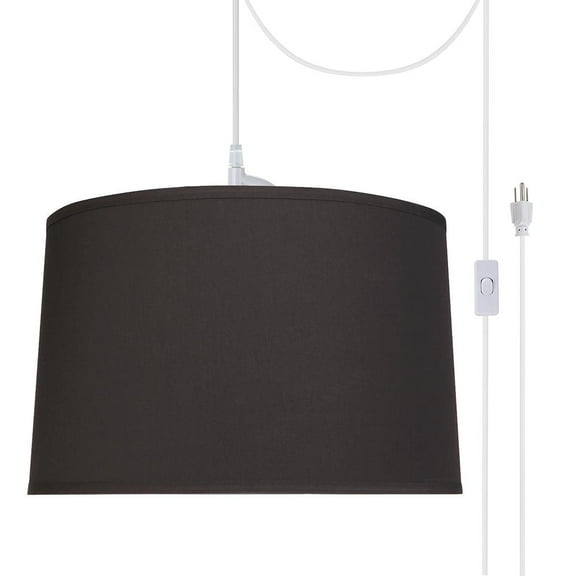 Aspen Creative 72252-21 Two-Light Plug-In Swag Pendant Light Conversion Kit with Transitional Hardback Empire Fabric Lamp Shade, Black, 18" width