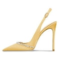 thumbnail image 2 of FSJ Women Classic Sparkling Rhinestone Pointed Closed Toe Slingback Slip On Stilettos High Heels Pumps Buckle Wedding Dressy Shoes Size 5.5 Yellow, 2 of 5
