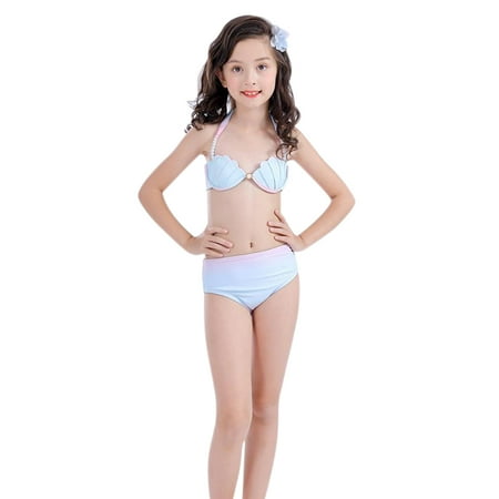 Girl Bikini Swimsuit Bathing Suit for Girls Delicate Mermaid Princess Swimsuit M810 shell cup + panties (Best Bikini For D Cup)