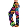 thumbnail image 2 of Halloween Pajama Pants for Women, Neon Splatter Pumpkin & Spiderweb Print Wide Leg Lounge Bottoms with Drawstring Waist, Soft Breathable Sleep Trousers, 1 Pair Yellow S, 2 of 5