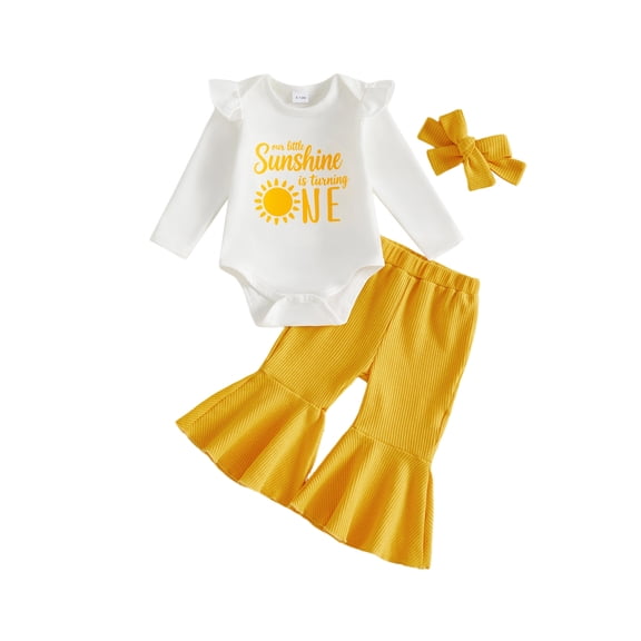 RUINIXCW Infant Girls Birthday Outfit Long Sleeve Romper Flare Pants and Headband