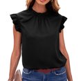 thumbnail image 3 of Estrela Mujer Volantes Trim Cap Manga Top Volantes Trim Casual Color Liso Elegante Verano Jersey Blusa Negro L, 3 of 6