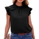 thumbnail image 3 of Estrela Mujer Volantes Trim Cap Manga Top Volantes Trim Casual Color Liso Elegante Verano Jersey Blusa Negro L, 3 of 6