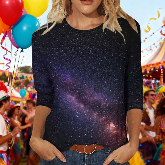 Mardi Gras Tops for Women Plus Size Funny Graphic Fat-Tuesday Tee Shirt New-Orleans Carnival Party 3/4 Sleeve Shirts Tops Casual Crew Neck Pullover