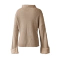 thumbnail image 2 of Vedolay Cropped Sweater Women's 2023 Winter Sweaters Casual Turtleneck Long Sleeve Striped Side Slit Loose Tops,Khaki L, 2 of 4