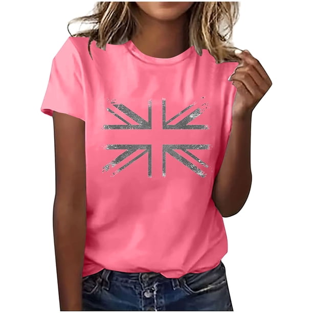 Camisetas de Verano de Manga Corta de las Mujeres Nuevo Suéter de Cuello de Tripulación, Top de Fiesta Impreso Casual para la Primavera