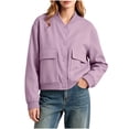 thumbnail image 6 of Jacket Women Short Cropped Jacket Button Down Long Sleeve Casual Varsity Jackets with Pockets Purple S(S), 6 of 9