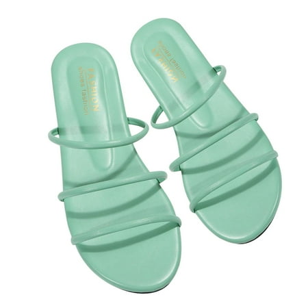 

Dpityserensio Women s Casual and Comfortable Wear Bright One-word Thin Belt Flat Slippers Green 6.5(38)