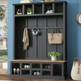 thumbnail image 2 of Bellemave 59"W Farmhouse Hall Tree with Storage Shelves and Shoes Rack Multi-functional Coat Rack with Hooks Entryway Shoes Storage Seating Bench Coat Hanger for Hallway (Black, With Shoes Rack), 2 of 10