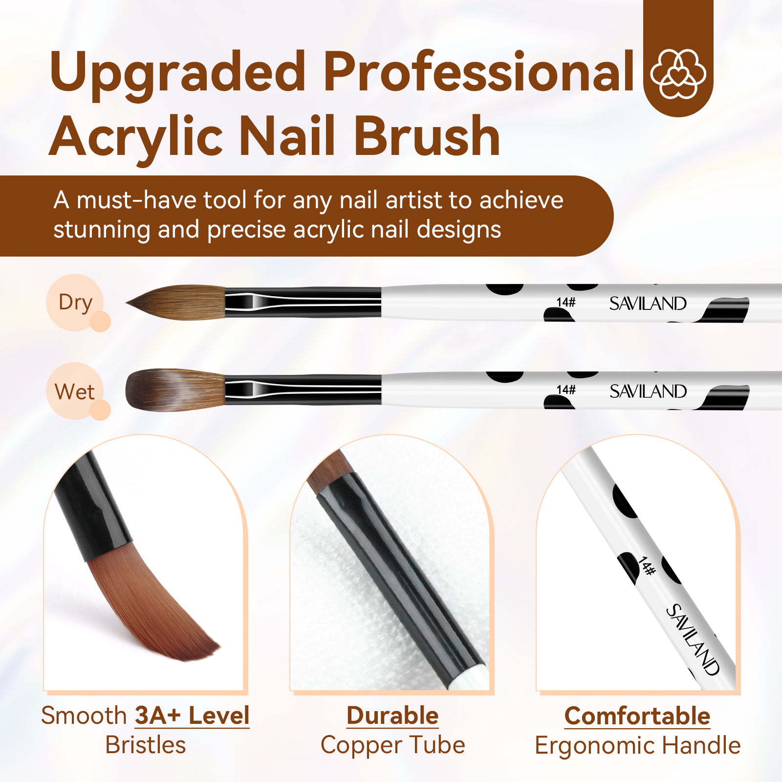 Saviland 3PCS Acrylic Nail Brushes Set - Nail Art Brushes for Acrylic Powder Application Nail Extension(Size 8/10/14 ) - image 3 of 9