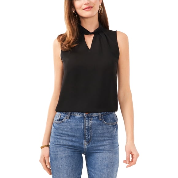 SAM AND JESS Womens Twist Neck Sleeveless Blouse Top, black, XL