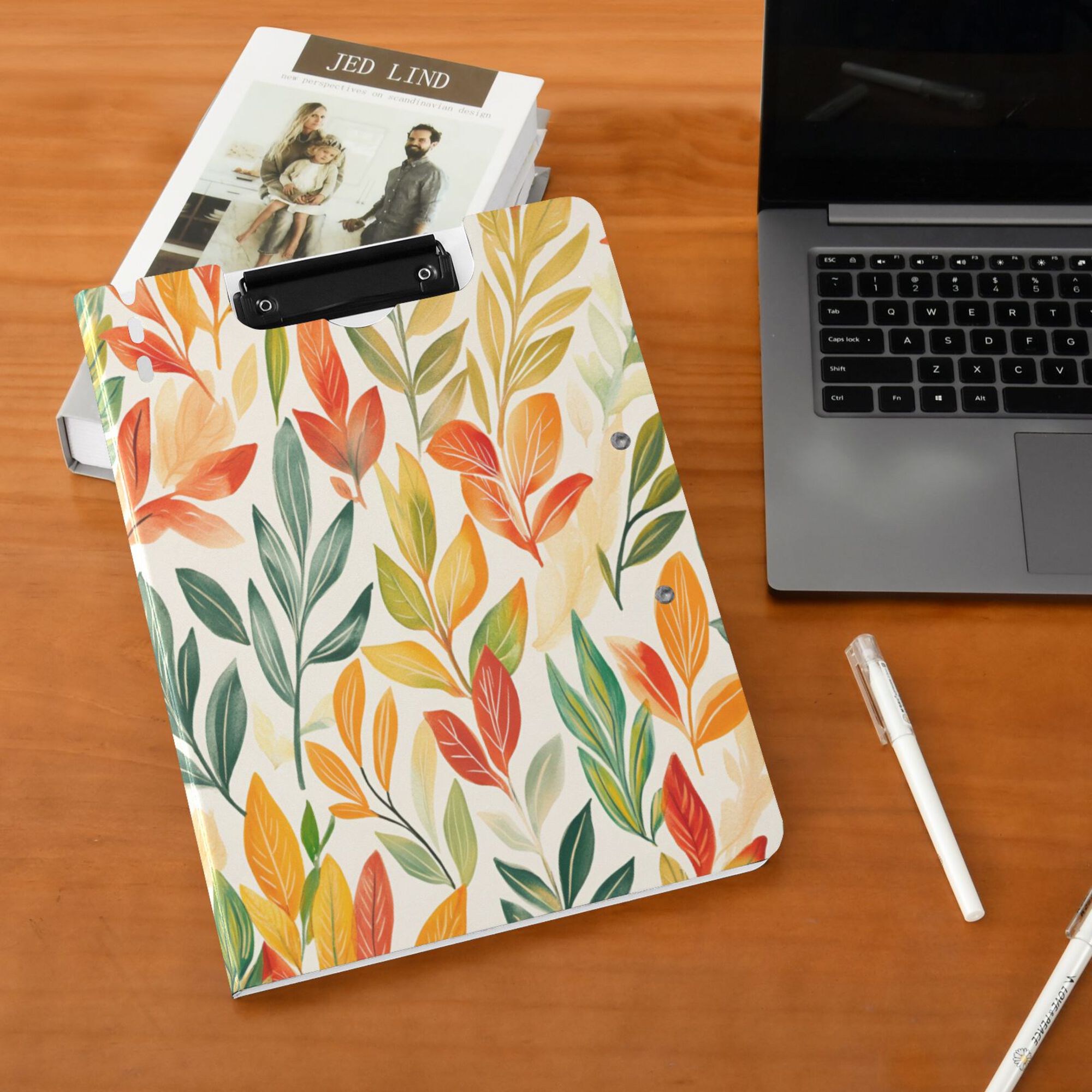 FORMRS A4 Clipboard Folder with Pen Holder Horizontal Foldable School Office Binder, Orange Autumn Leaves