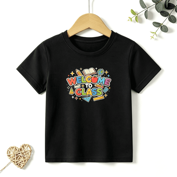 Boys Graphic T Shirt Welcome Back To Class Apple Books Short Sleeve Kids Tees School Season Style 100% Cotton Soft Child Tops 4-13Y