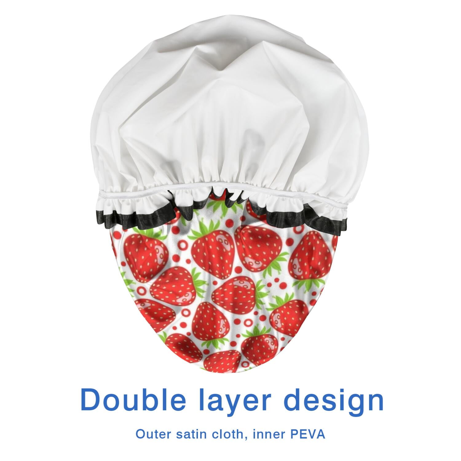 Shower Caps,Red Strawberry Plants Fruit Dot Waterproof Shower Cap for Women 4 Pieces,Double Reusable Hair Cover for Shower PEVA Elastic Stretch Hem