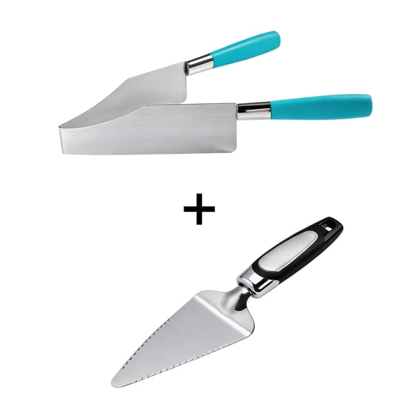 2-Pack Blue Cake Server Cutter Set, Stainless Steel Dessert Slicer and Pastry Spatula, Professional Cake Cutting Tool for Birthdays, Weddings, and Parties