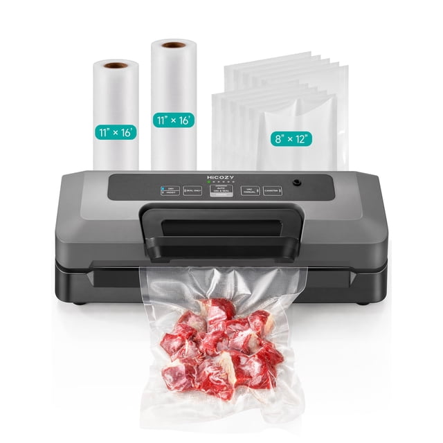 HiCOZY Vacuum Sealer for Food, Powerful Heat Food Sealer, Dry Moist 7-1 Multiple Automatic Modes, Easy-Lock Handle, Compact Design with 10 Vacuum Bag