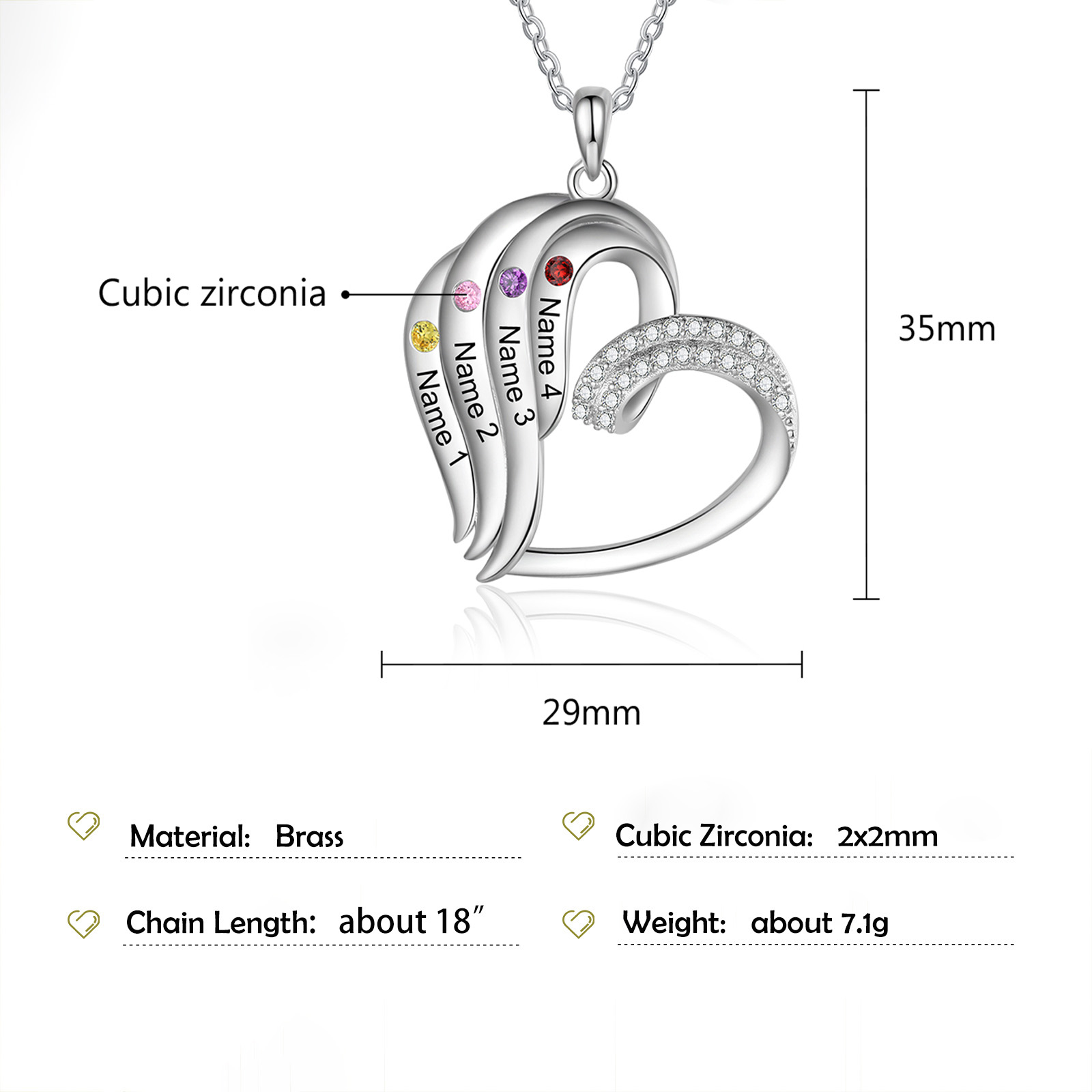 Mementos Personalized Brass Family Necklace for Women (Mother) with 4 Birthstones and Names
