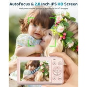 SEREE Digital Camera 4K 64MP 16X Zoom Autofocus Compact Youtube Camera with 32GB SD Card and 2 Batteries Pink