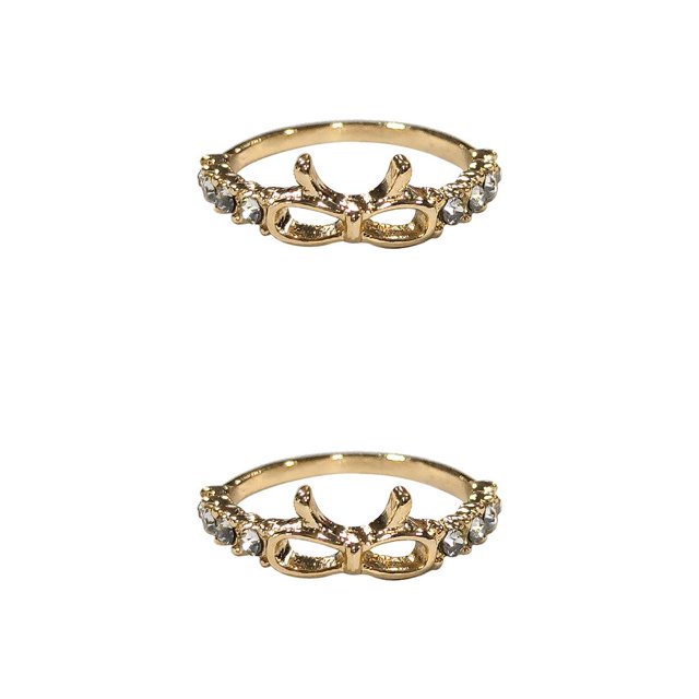 Guardurnaity Anillo de diamantes de imitación Estilo simple brillante Anillos de lazo románticos Dorado Dorado 2piezas