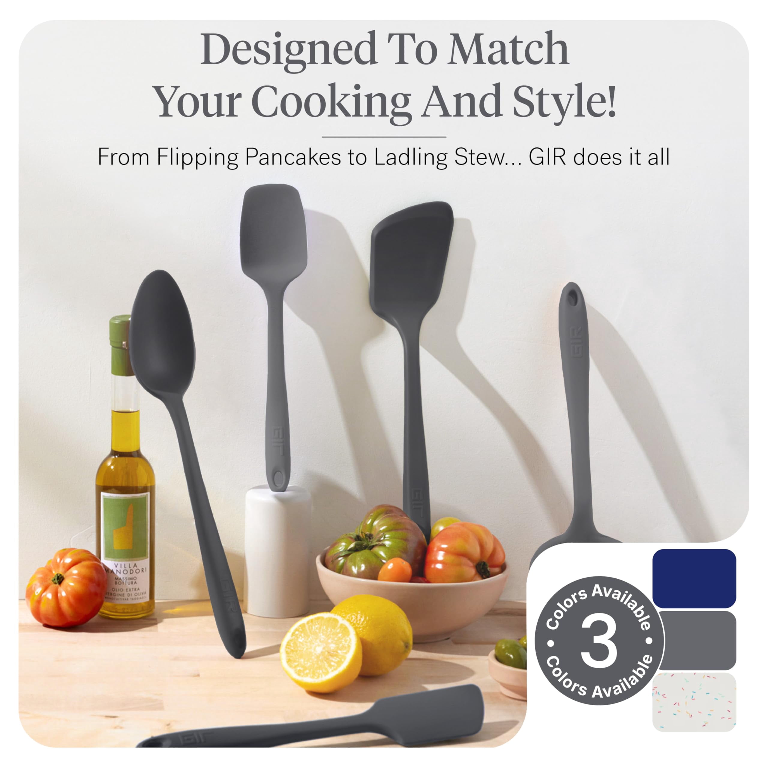 GIR Get It Right 10 Piece Essentials Silicone Cooking Utensils Set Nonstick 425°F Heat Resistant Kitchen Utensils Set for Cooking and Baking, Charcoal