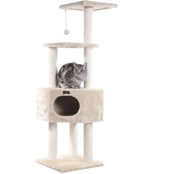 Armarkat 65-in Real Wood Cat Tree & Condo Scratching Post Tower, Beige
