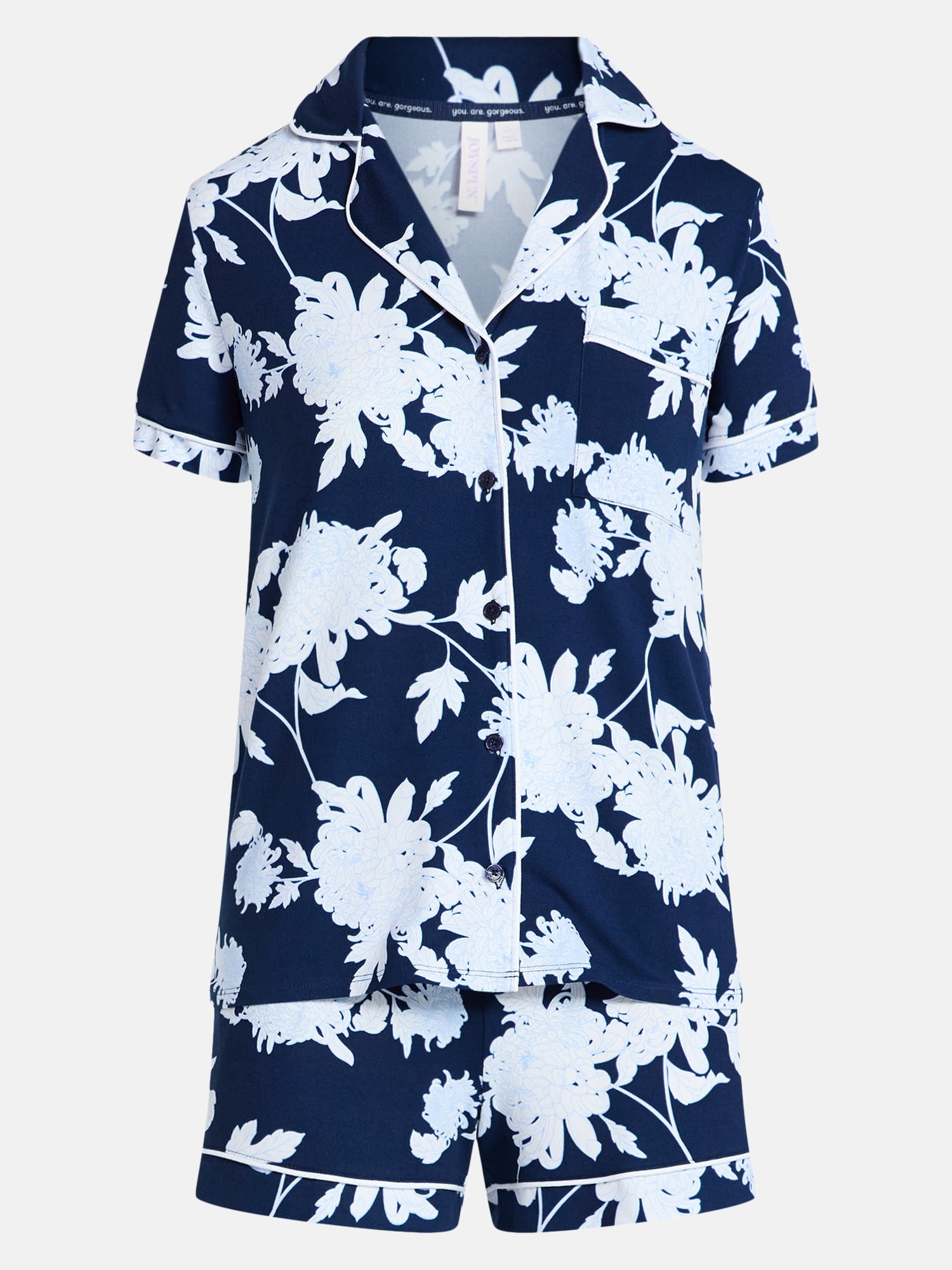 Joyspun Women's Dreamy Soft Collection Notch Collar Top and Shorts Pajama Set, 2-Piece, Sizes XS-3X