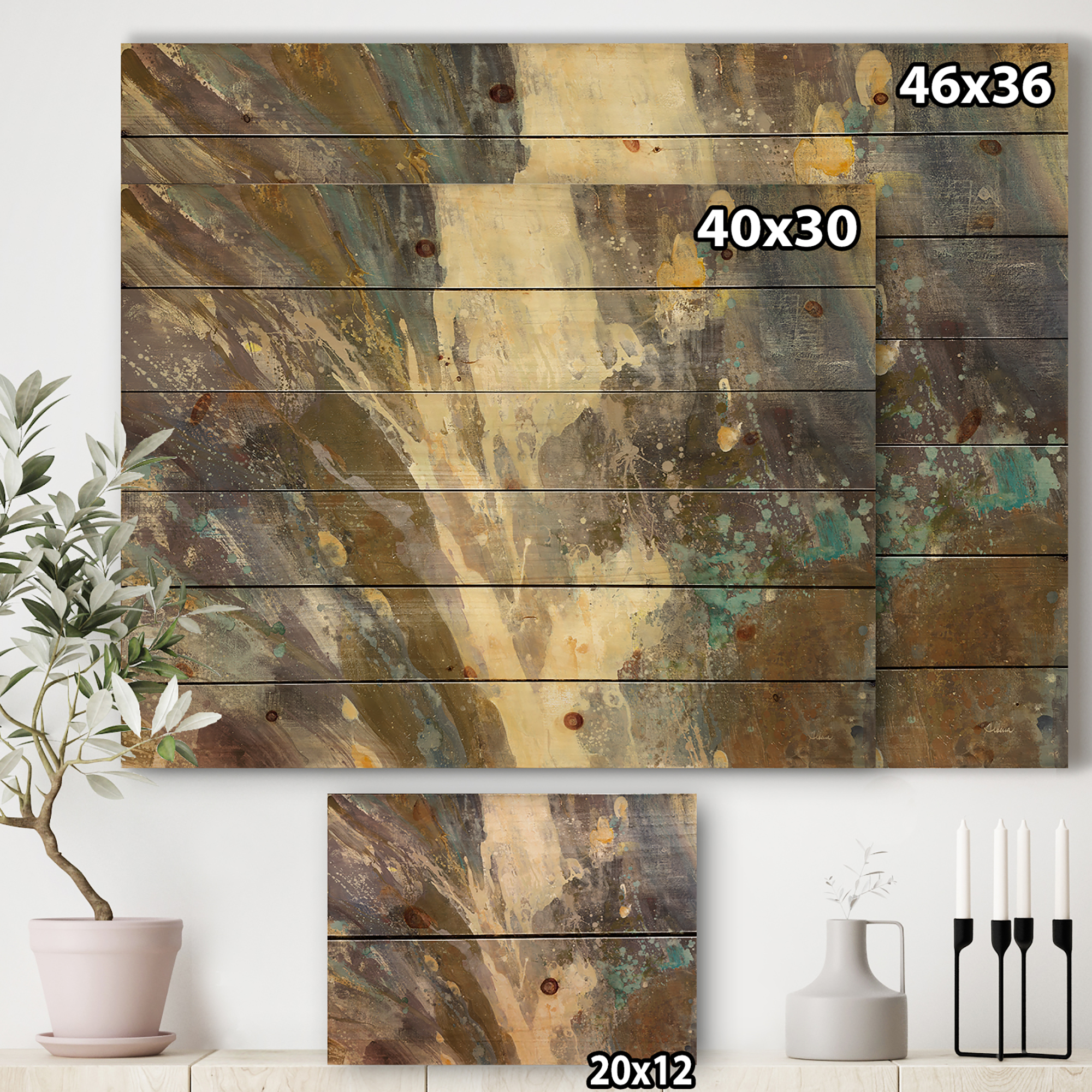 Designart 'Fire and Ice Minerals IV' Farmhouse Print on Natural Pine Wood