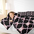 thumbnail image 3 of Erosebridal Pink Bow Knot Dance Ballet Queen Comforter Set 3pcs for Girls Women,Teens Geometric Plaid Bedding Comforter Set,Black Reversible,Lightweight Room Decor, 3 of 6