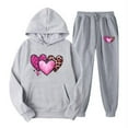thumbnail image 3 of Feancey Womens Hoodie Sweat Suits Trendy Valentines Day Lounge Sets Novelty Heart Print Cute Hooded Pullover and Jogging Sweatpants Matching Set Gray S, 3 of 7