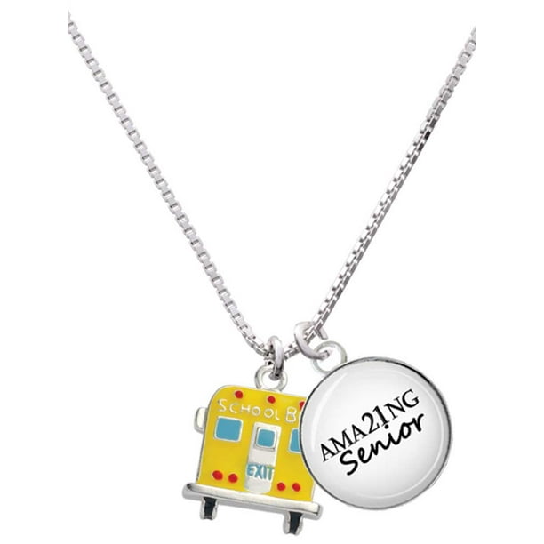 Silvertone Back Of School Bus Dome Ama21ng Senior Charm Necklace Walmart Com
