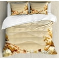thumbnail image 1 of Shell Duvet Cover Set King Size, Seashells Frame with Sand Exotic Summer Vacation Ocean Souvenirs Blurred Photograph, 3 Piece Bedding Set with 2 Pillow Shams, Multicolor, by Ambesonne, 1 of 3