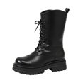 thumbnail image 3 of Willtoo Women's Mid Calf Platform Combat Boots, Round Toe Lace Up Chunky Lug Sole Boots, Non Slip Fashion Winter Boots, 3 of 5
