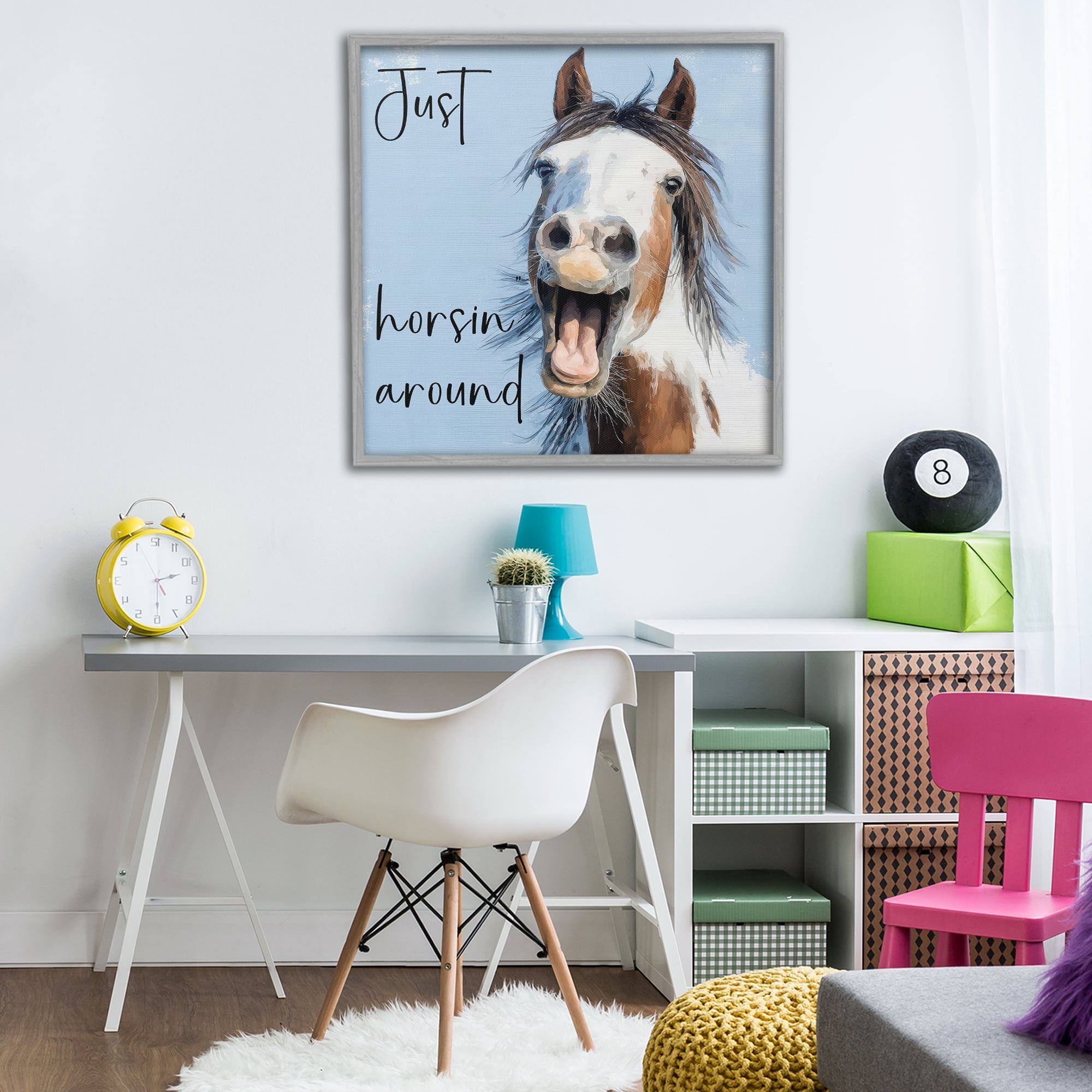 Stupell Industries Just Horsin' Around Gray Framed Giclee Art, design by Kim Curinga